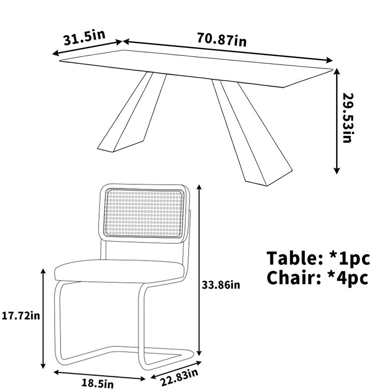 Table de salle à manger en bois massif frêne noir simple, Blanc, H 29,53 po x L 70,87 po x l 31,5 po