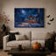 Tableau mural sur toile représentant un chalet enneigé avec de la fumée de cheminée et une décoration d'Halloween-1078616823