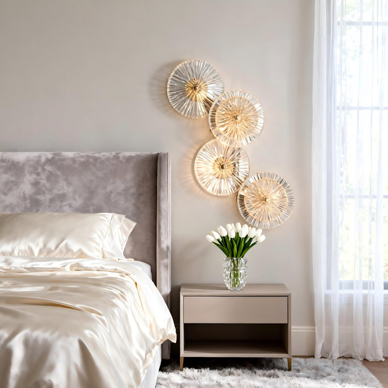 Applique murale moderne en verre transparent 4 lumières 4 lumières Glam pour cuisine, salon et chambre à coucher