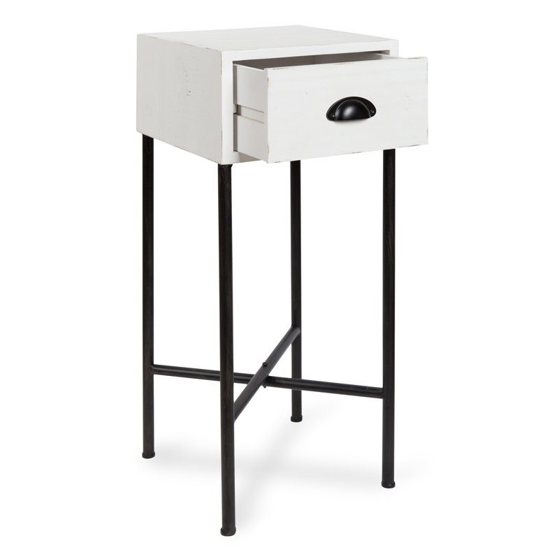 Hassen Solid Wood End Table with Storage, White