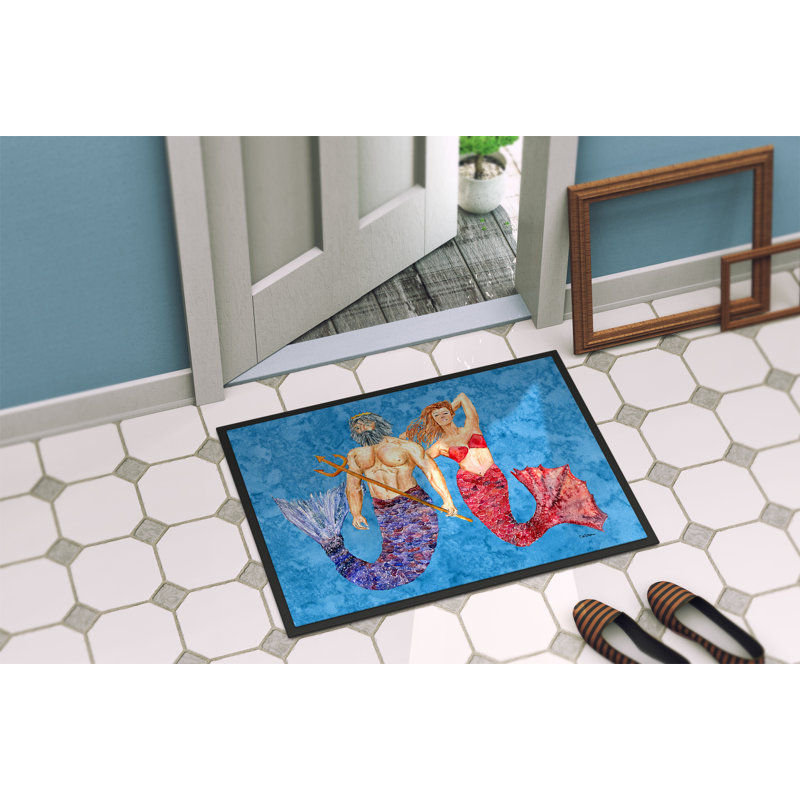 Tapis d'entrée antidérapant Mermaid and Merman, Rectangle 1 pi 6 po x 2 pi 3 po