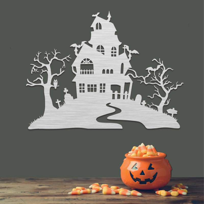Art mural Haunted House, H 34 po x l 47 po x P 0,12 po, Argent