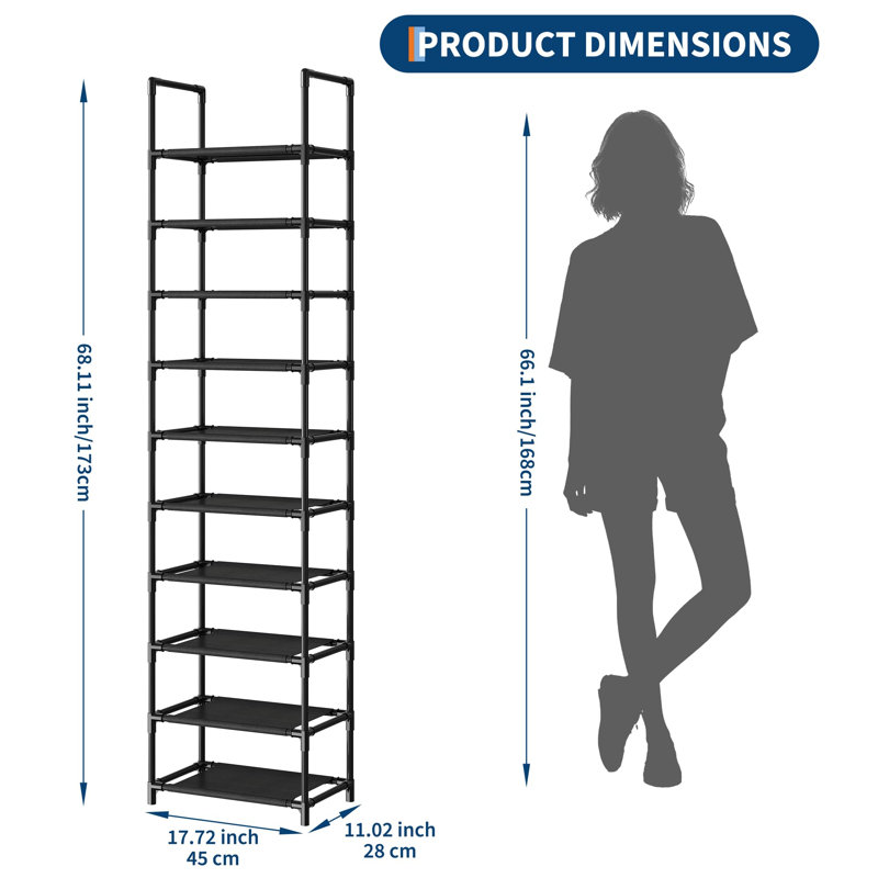 10-Tier Shoe Rack, Tall Metal Shoe Organizer with Removable Fabric Shelves, Space Saving Corner Storage Rack for Closet Entryway Living Room