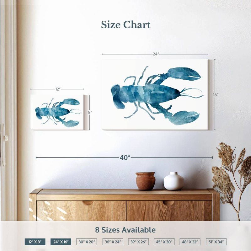 Homard Brampt bleu turquoise, H 16 po x l 24 po
