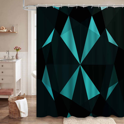 Rideau de douche à motif abstrait géométrique bleu clair avec 12 crochets