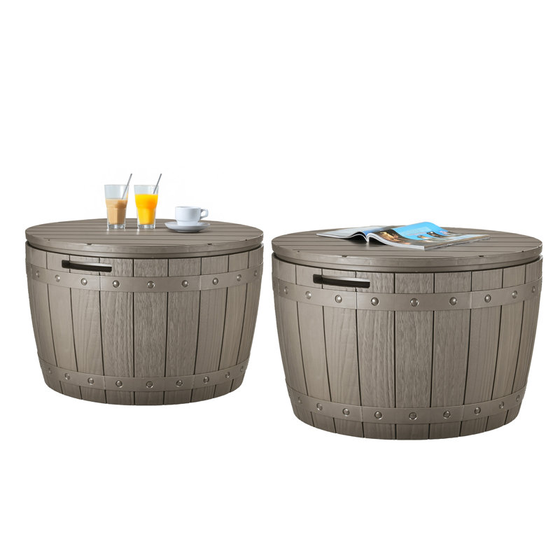 Boîte de rangement ronde 33 gallons (ensemble de 2), Brun