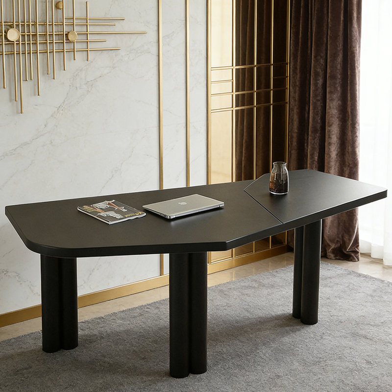 Bureau en bois massif noir Free Form, H 29,53 po x l 102,36 po x P 39,37 po, Noir