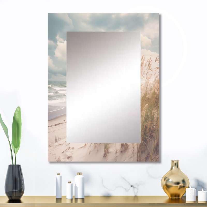 Beach Grass Landscape IV - miroir décoratif de plage, miroir mural blanc, impression d'art en métal, 32 po x 24 po