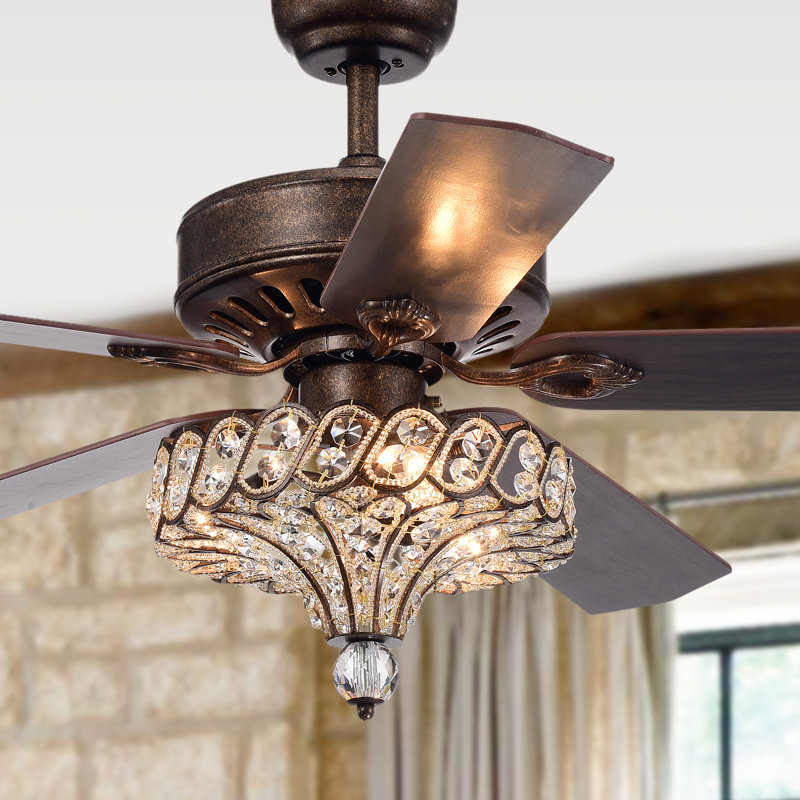 Ventilateur de plafond 52 pales en cristal 52 po avec chaîne de traction et ensemble d'éclairage inclus Menzies