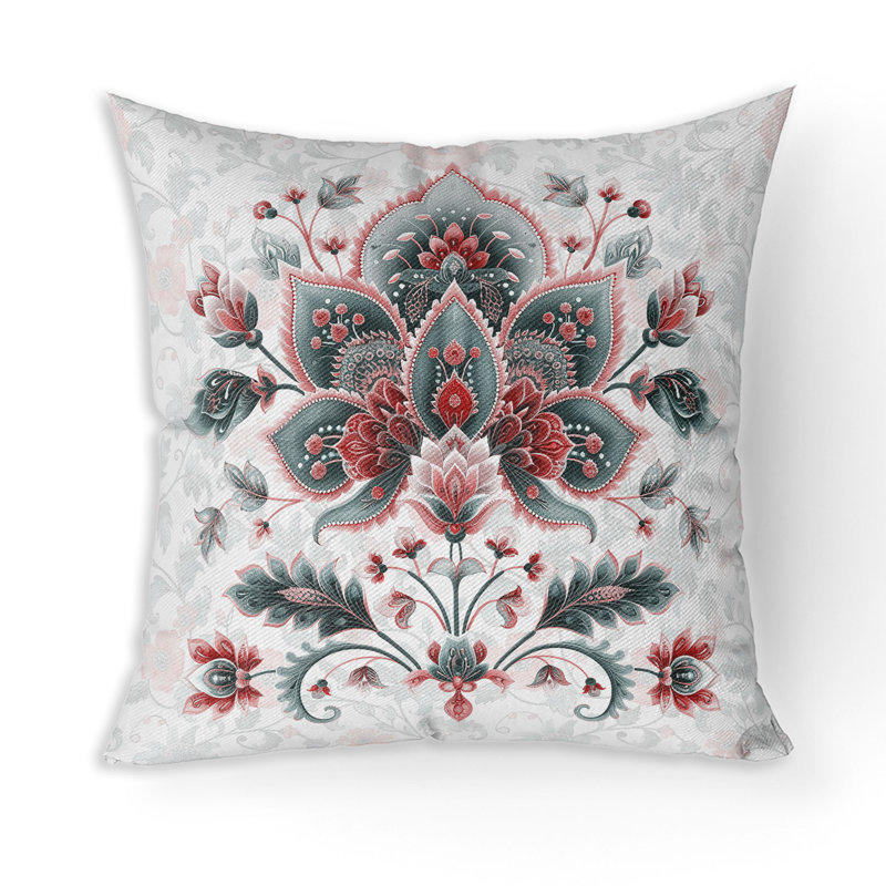 Indoor / Outdoor Square Cushion, Green/Red, 46cm H x 46cm W