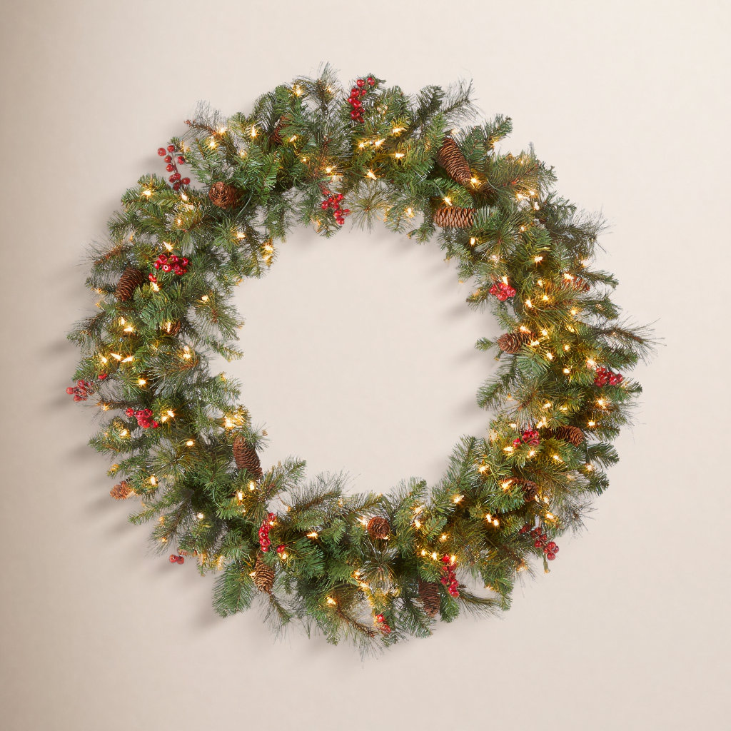 Pre-Lit Spruce Wreath, 36"