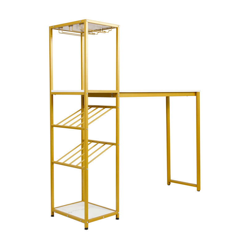 Quintavia Modern Metal Bar Table with Bottle and Stemware Storage, Gold