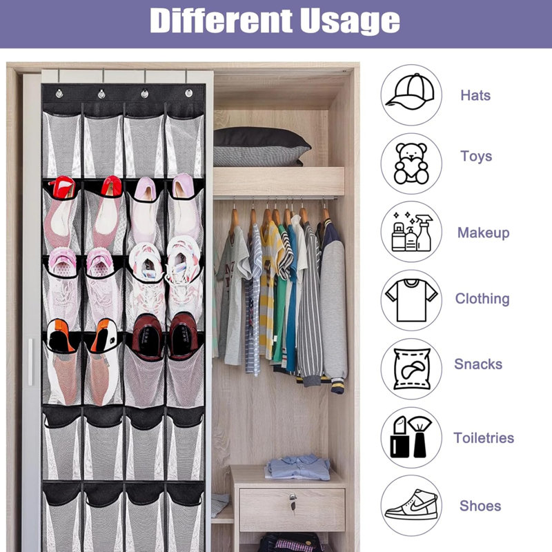 24 Pair Hanging Shoe Organizer, Black