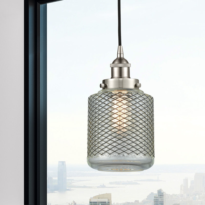 Luminaire suspendu cylindrique à 1 lumière Iyana, Nickel satiné brossé