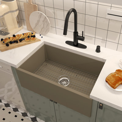 30"" L x 18"" W Farmhouse Kitchen Sink with Accessories -  CASAINC, CA-UF0130-TC