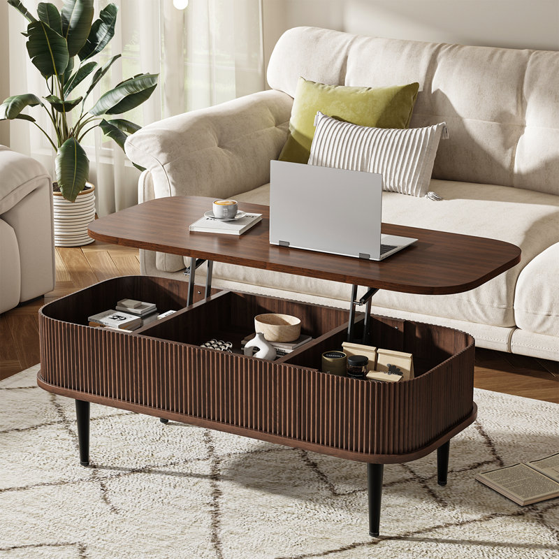 Table basse à plateau relevable de 39 po avec rangement de style moderne pour la chambre à coucher et le salon