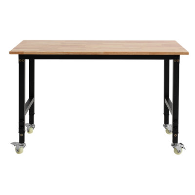 Établi réglable sur roulettes, capacité de 1 500 lb, établi en bois de chêne de 48 po x 24 po avec réglage de la hauteur de 28,5 à 42,3 po, table de travail en bois franc robuste pour garage, atelier, maison, bureau