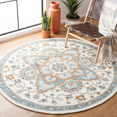 Pearisburg Hand Tufted Wool/Cotton/Latex Oriental Rug in Ivory/Blue