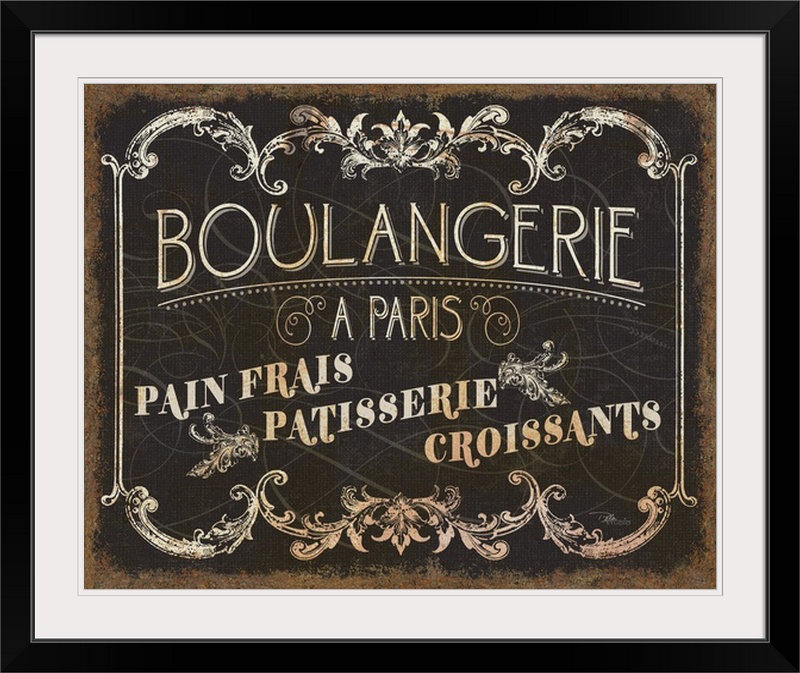 «Parisian Signs», publicité rétro par Pela Studio - impression d'art graphique, H 24 po x l 30 po x P 1,5 po, Toile