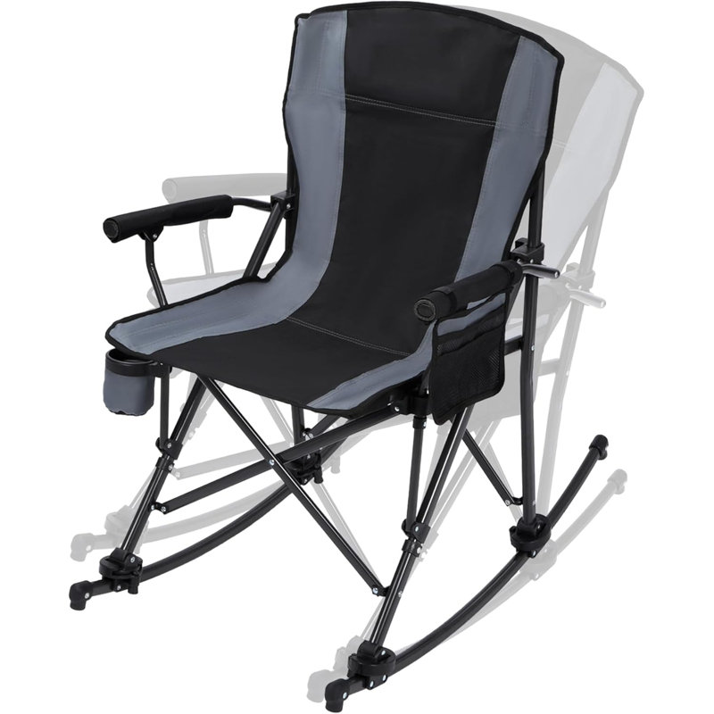 Oversized Padded Folding Outdoor Rocking Chair With Cup Holder, Heavy-duty Patio Rocker For Porch & Backyard Gatherings, Supports 330 Lbs
