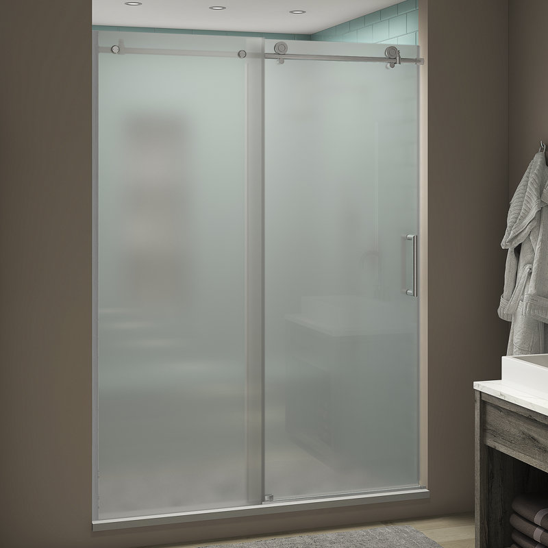 Coraline XL  52" W x 80" H Single Sliding Frameless Shower Door, Silver