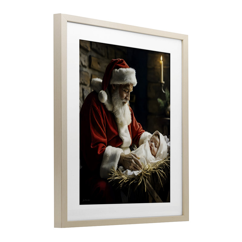 «Santa Claus & Baby Jesus», reproduction sous verre encadrée, conception de Jo Moulton, H 21 po x l 17 po
