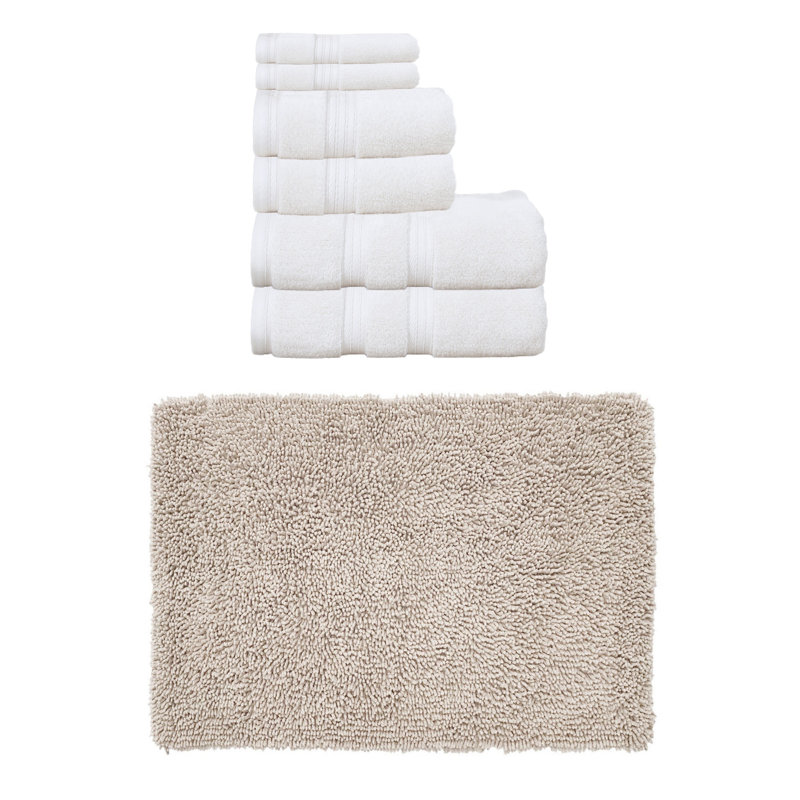 Bruno Collection 100% Soft Cotton Bath Towel Set & Bath Rug, 7 Piece Towel Set, Ivory