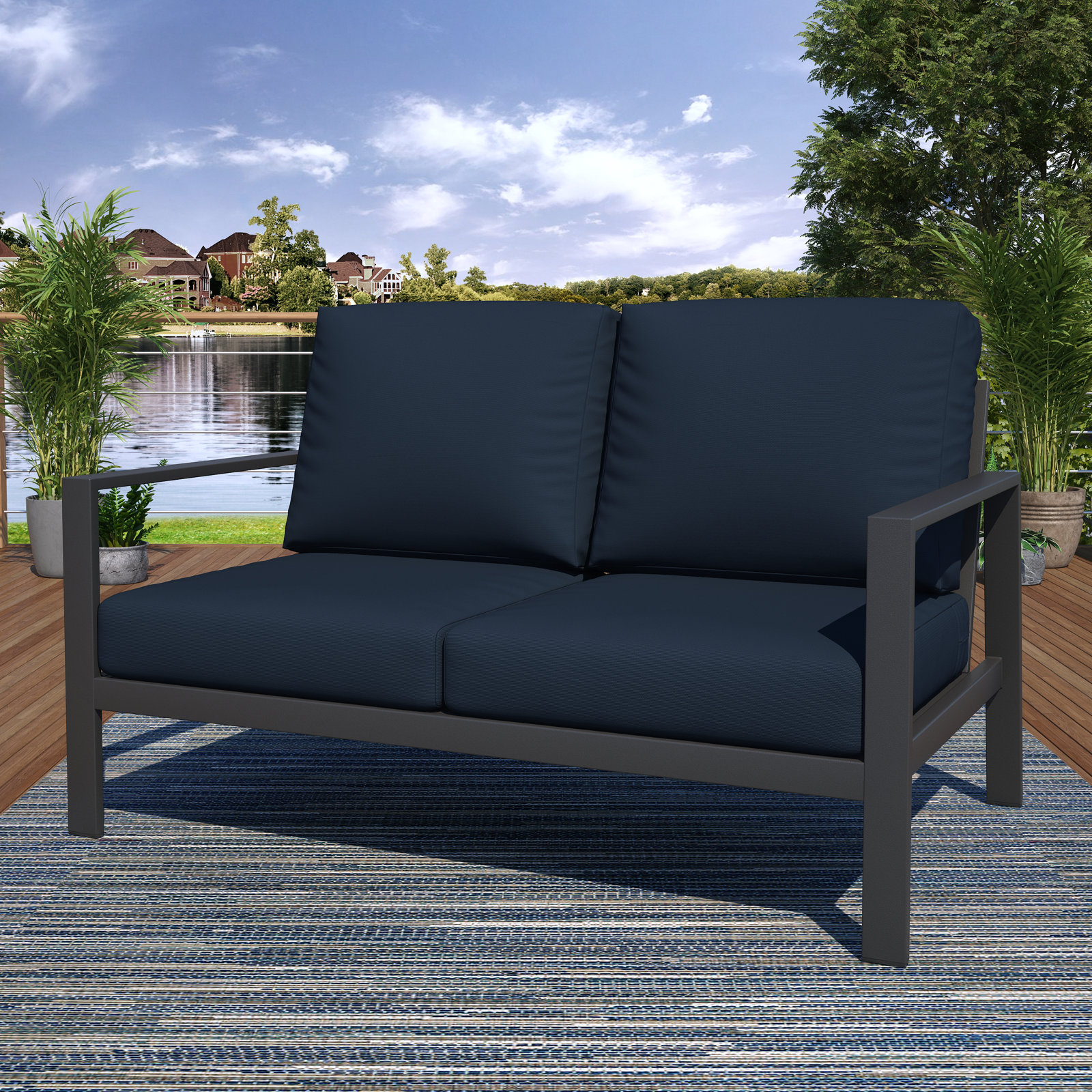 Townsend 55'' Wide Outdoor Loveseat with Sunbrella Cushions, Canvas Navy Sunbrella® Canvas, No, None