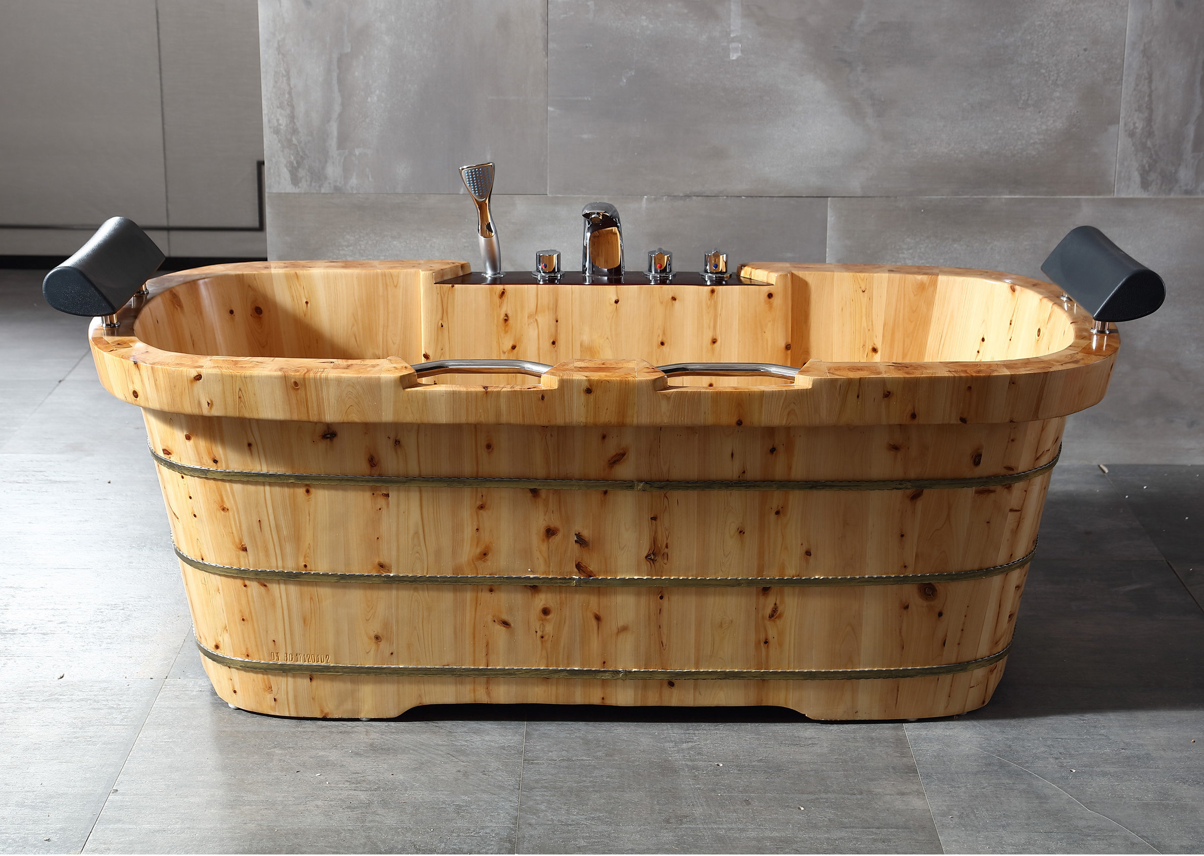 AB1130 65'' x 30.75'' Freestanding Soaking Natural Wood Bathtub