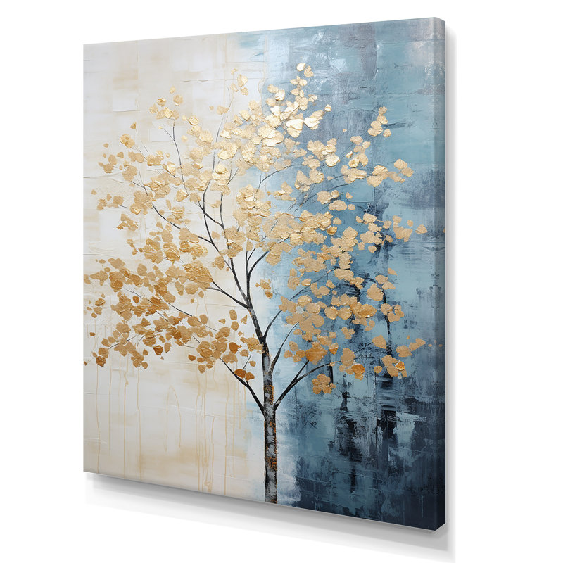 «Gold and Blue Trees Harmony», reproduction sur toile encadrée, H 32 po x l 16 po x P 1 po, Toile tendue