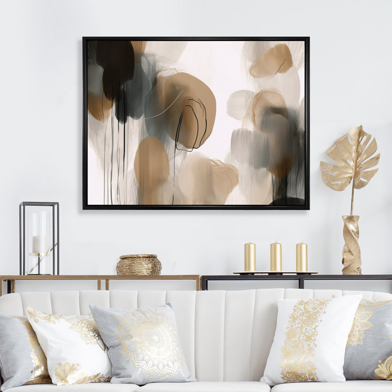 Peinture de formes abstraites II - Peinture abstraite, art mural, H 34 po x l 44 po x P 1,5 po, Cadre flottant noir