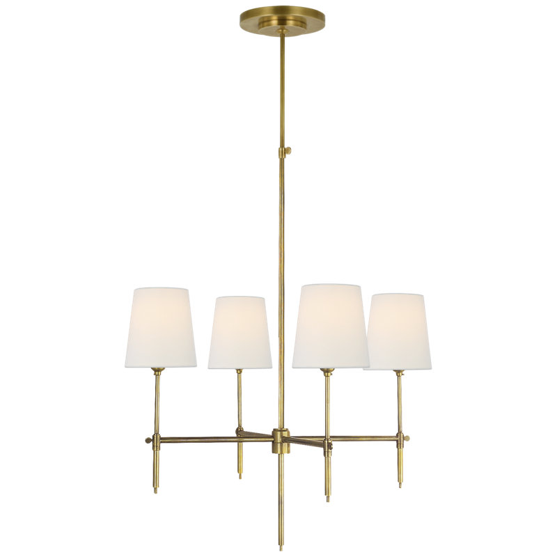 Thomas O'Brien Bryant Small Chandelier, Hand-Rubbed Antique Brass, 28" H x 36" W x 36" D, Fabric