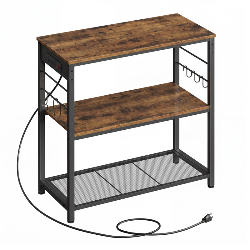 31.5"W Kitchen Island With Power Strip, Microwave Oven Stand, Kitchen Shelf, Baker's Rack With 3 Open Shelves, Brown