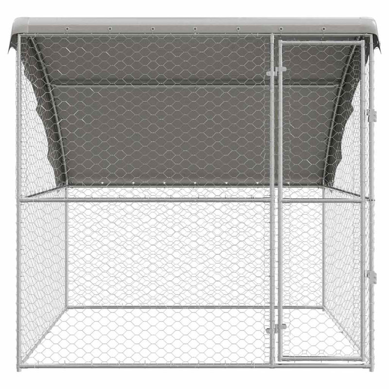  Dog Kennel With Storage Silver Galvanised Steel Outdoor Housing Shelter