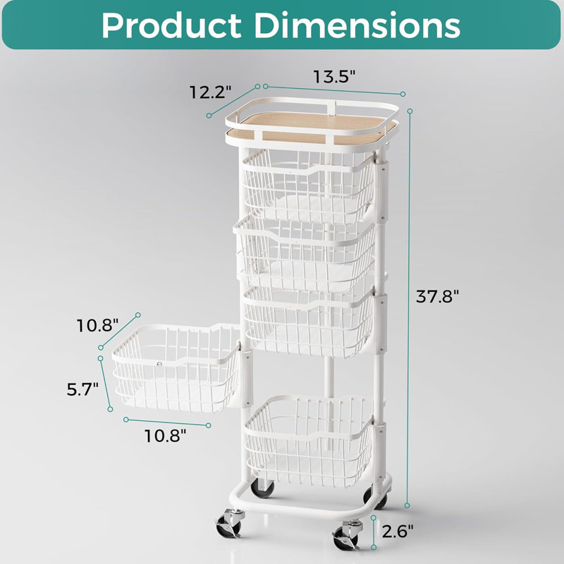 Chariot de rangement pour fruits et légumes à 5 niveaux avec panier rotatif