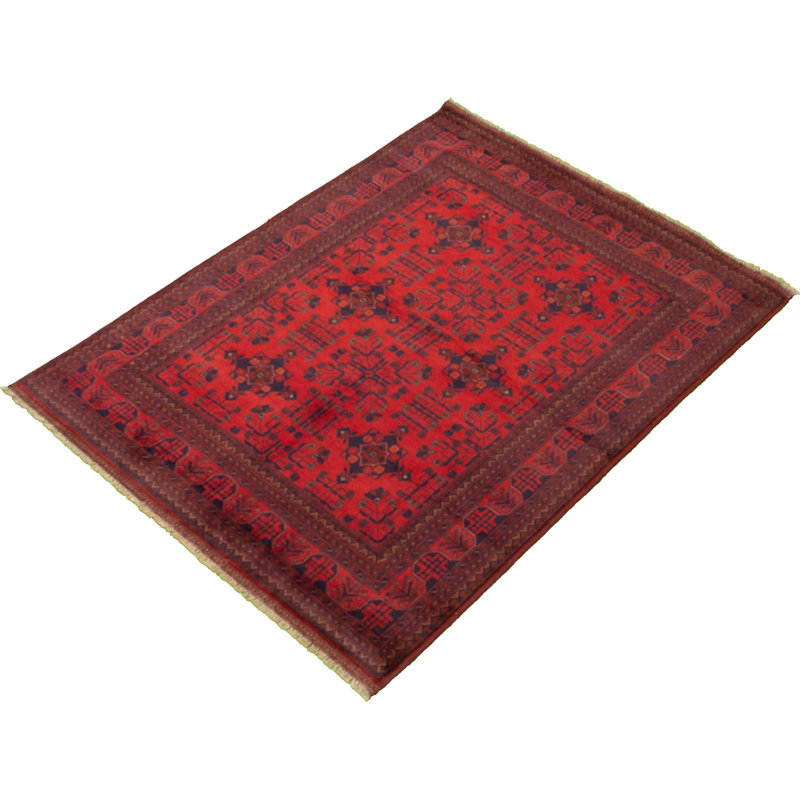 Tapis de zone en laine rouge/noir 4 pi 11 po x 6 pi 4 po one-of-kind à la main-noué la 2010 esari turque Allaina