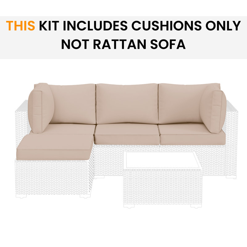 Coussin de siège et de dossier d'extérieur (ensemble de 3 sièges, 3 dossiers, 2 dossiers courts, 1 repose-pieds), Beige