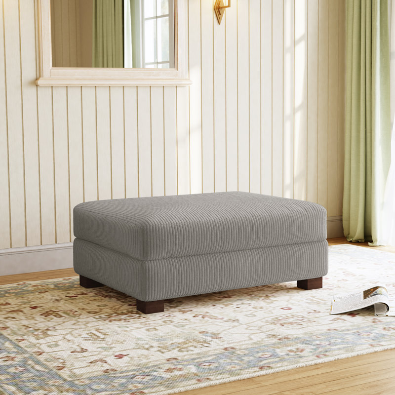 Maelina Rectangular Corduroy Upholstered Ottoman, Light Gray