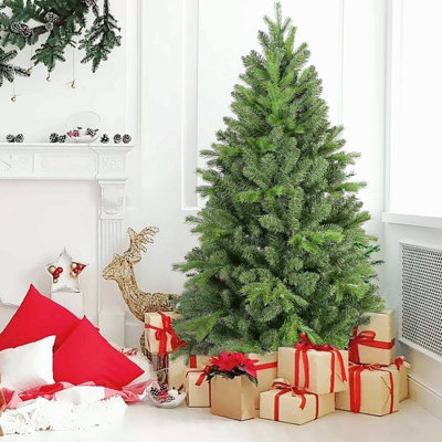 Arbre de Noël de 7,5 pi avec 1599 pointes en PE + PVC - Arbre de Noël plein corps avec branches articulées, assemblage facile, support en métal stable, décoration de Noël vert classique