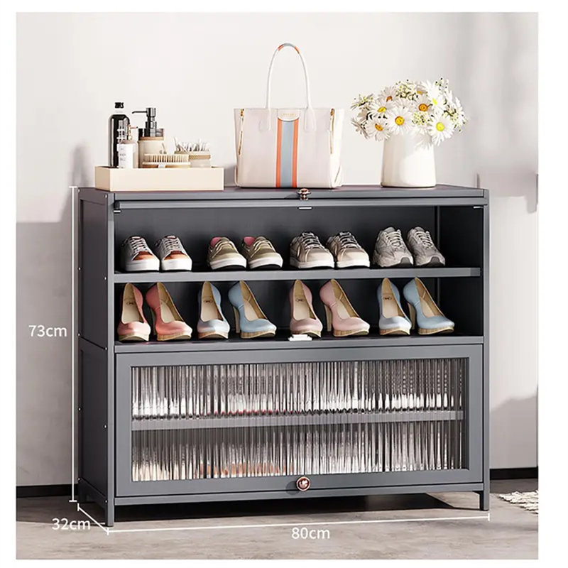 Range-chaussures en bambou avec porte et 5 rangées