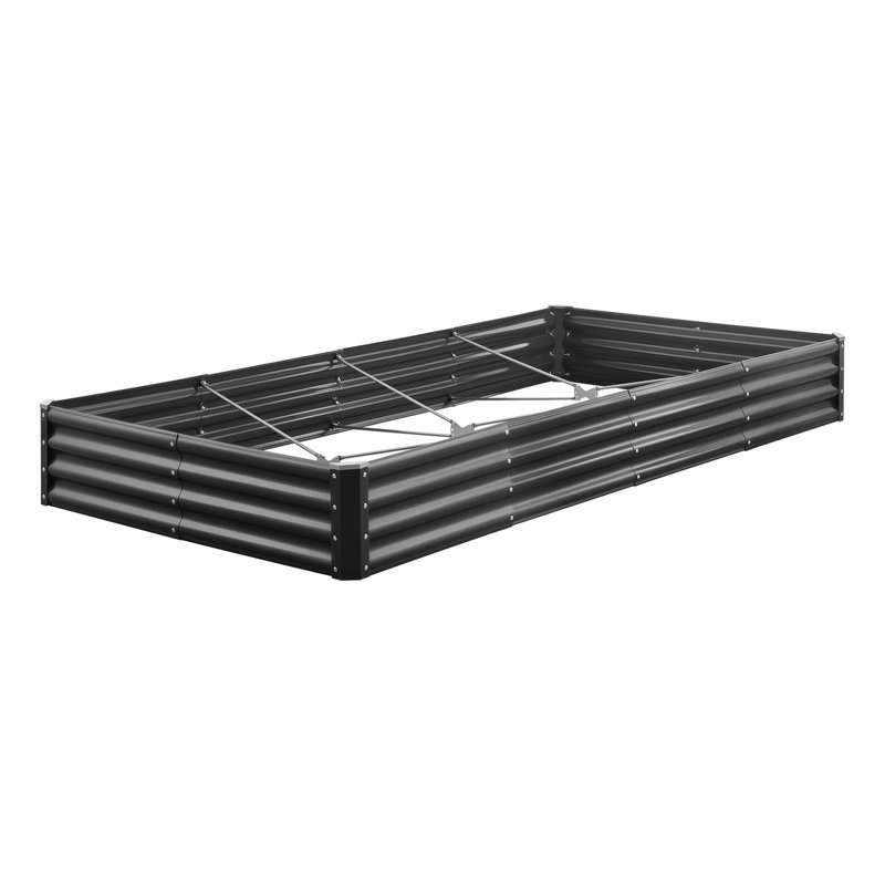 Metal Raised Garden Bed, 8 x 4 x 1 ft Outdoor Galvalume Planter Garden Box, Open Bottom Design, Large Planter Raised Bed for Growing Vegetables, Flowers, Herbs, and Succulents, Dark Gray