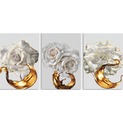 Ensemble d'art mural en acrylique 3 pièces White Rose