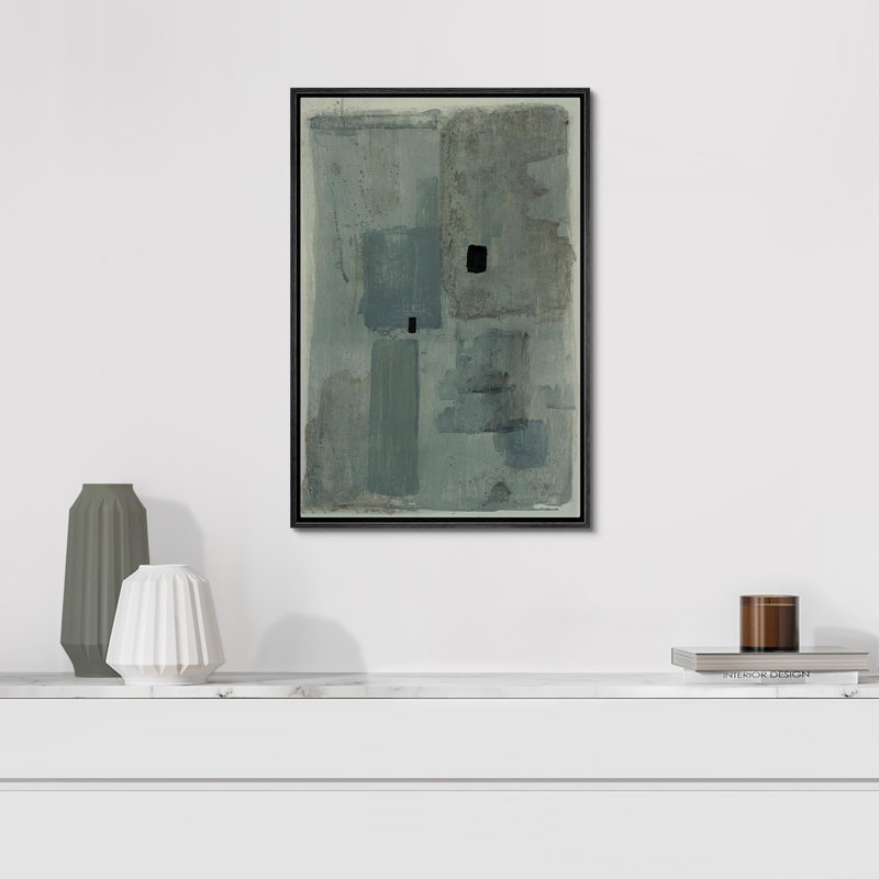 Grunge Abstract Paint Stroke Effect " Abstract Art Print In Gray And Blue Tones ", 36" H x 24" W, Black