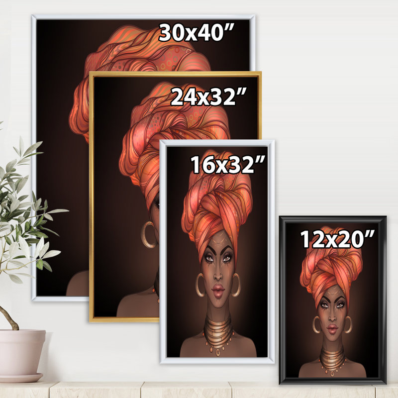 Femme afro-américaine avec un turban V - Impression sur toile, H 32 po x l 24 po x P 1 po, Toile blanche encadrée
