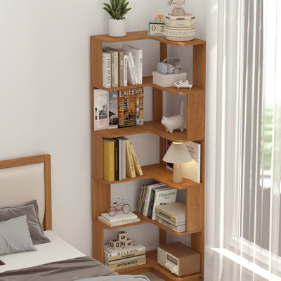 Corner Bookcase, 5 Tier Freestanding L-Shaped Corner Bookshelf