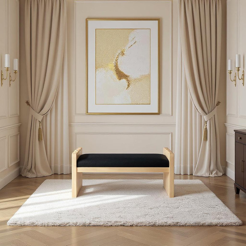 Banc en tissu Daline, Naturel, Velours noir