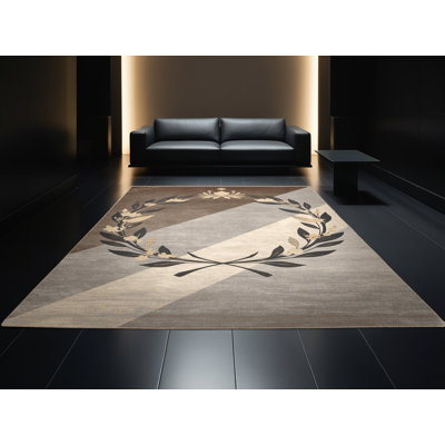 Machine Washable Hambrook Laurel Wreath Champion Symbol Classic Floral Rug in Gray – Beige Binding