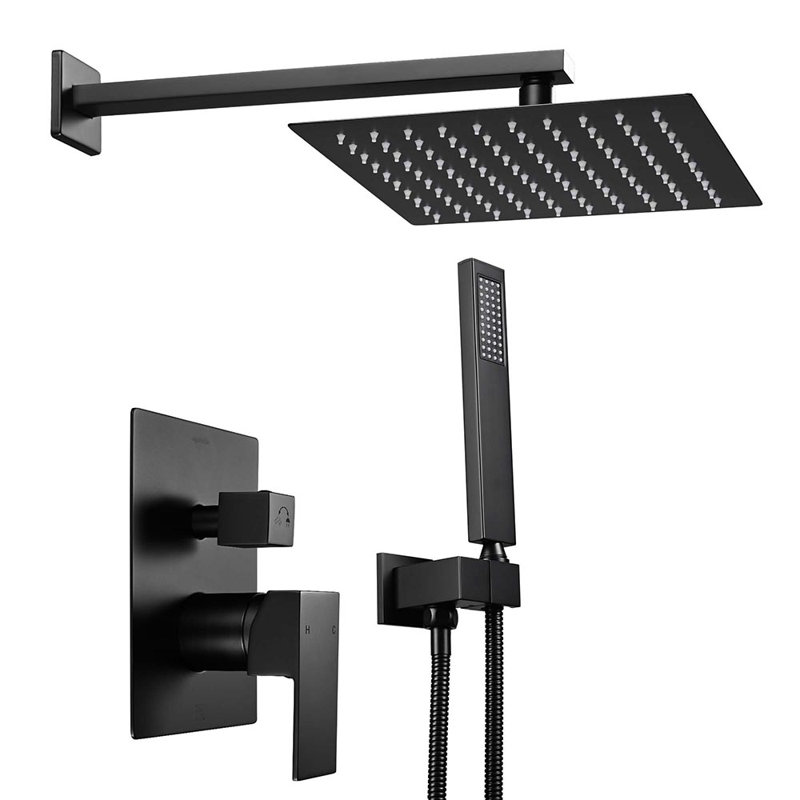 Aquaterior Shower Faucet Set Wall Mount Concealed Mixer Valve Rain, Silver