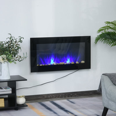 Foyer électrique mural noir autoportant avec effet de flamme réaliste P 4,5 po x l 35,75 po x H 19 po