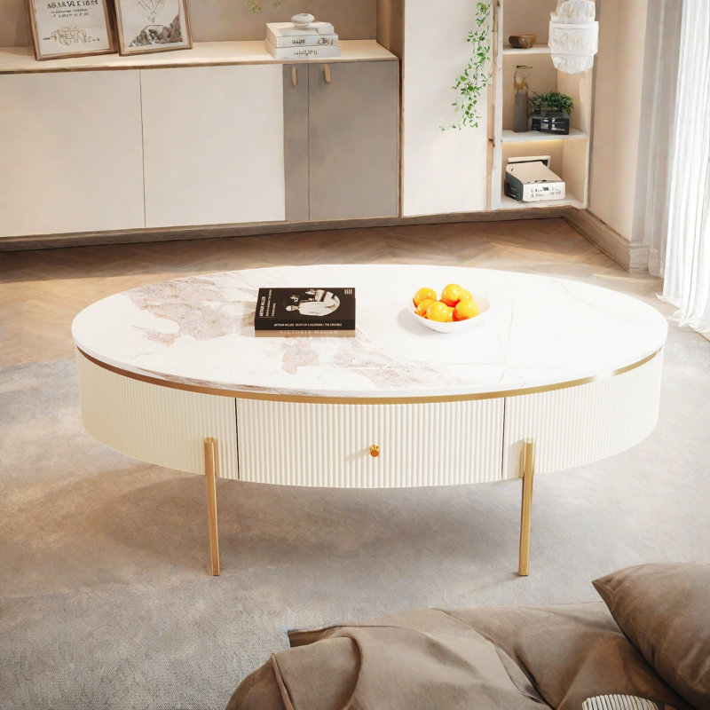 Table basse moderne ovale avec 2 grands tiroirs de rangement